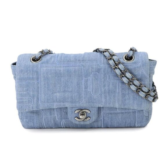 CHANEL NO.5 Chain Shoulder Bag Denim Blue Purse - Picture 1 of 11